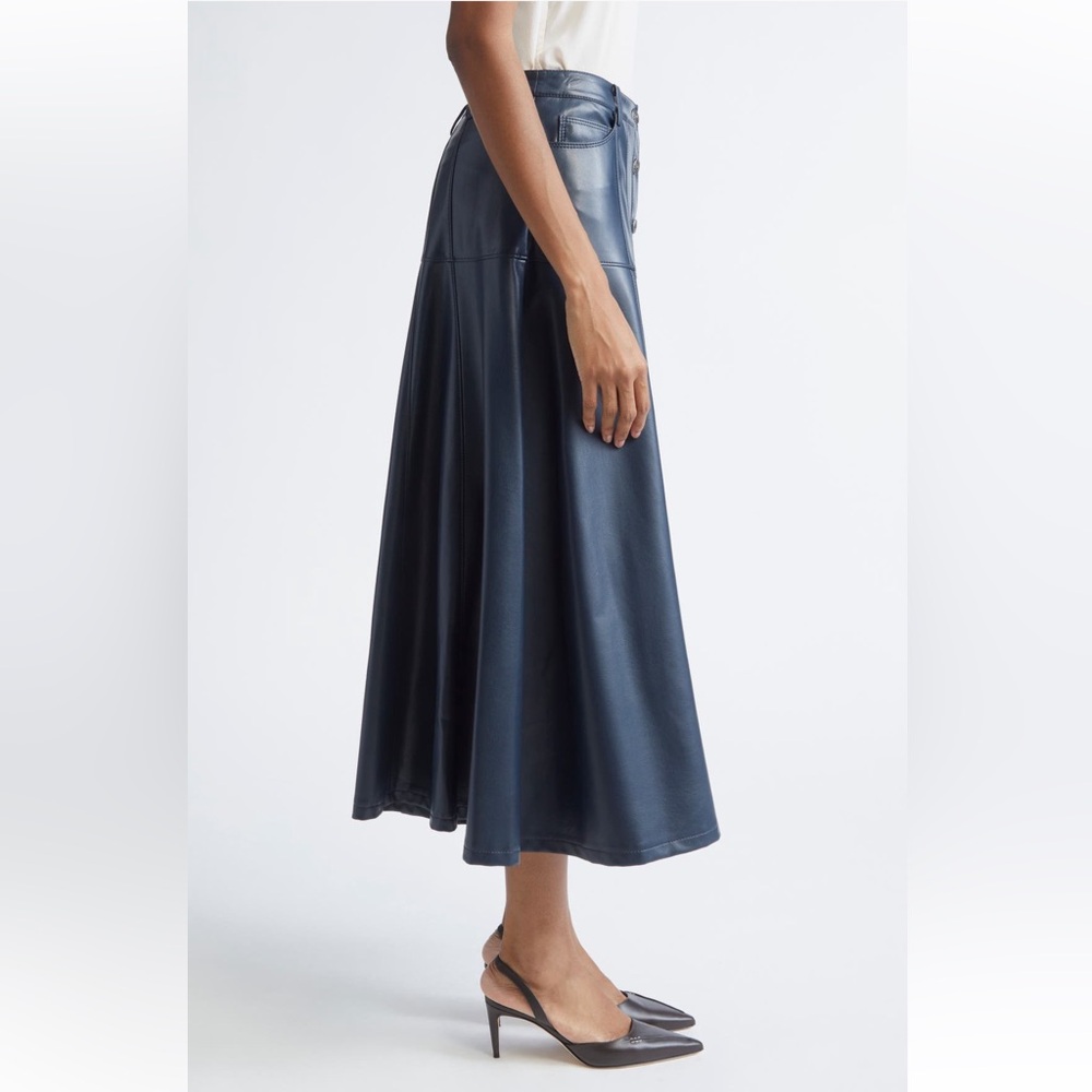 Cinq A Sept Button-Down Faux Leather Skirt - Picture 2 of 12
